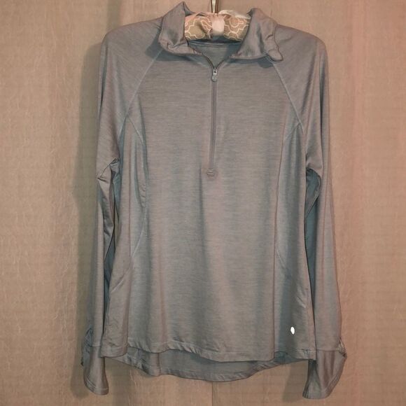 apana M Yoga Lightweight Quarter Zip Bell Sleeve with Thumb Holes Sweatshirt - Picture 1 of 13